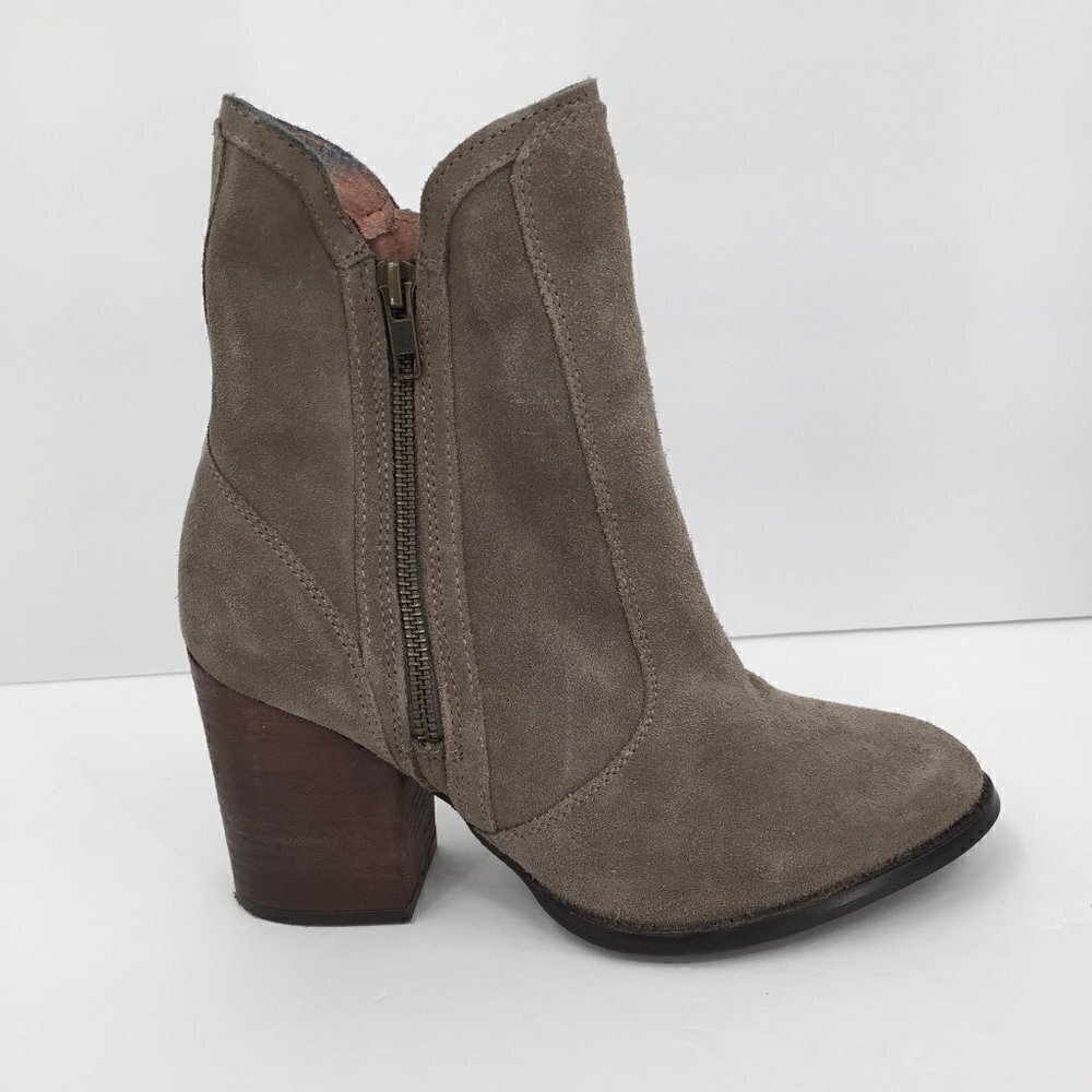 Seychelles double zipper suede ankle boots short tan brown gray greige 7.5